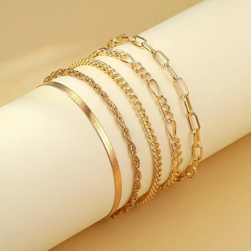 Gilded Steps 5 piece Anklet Set